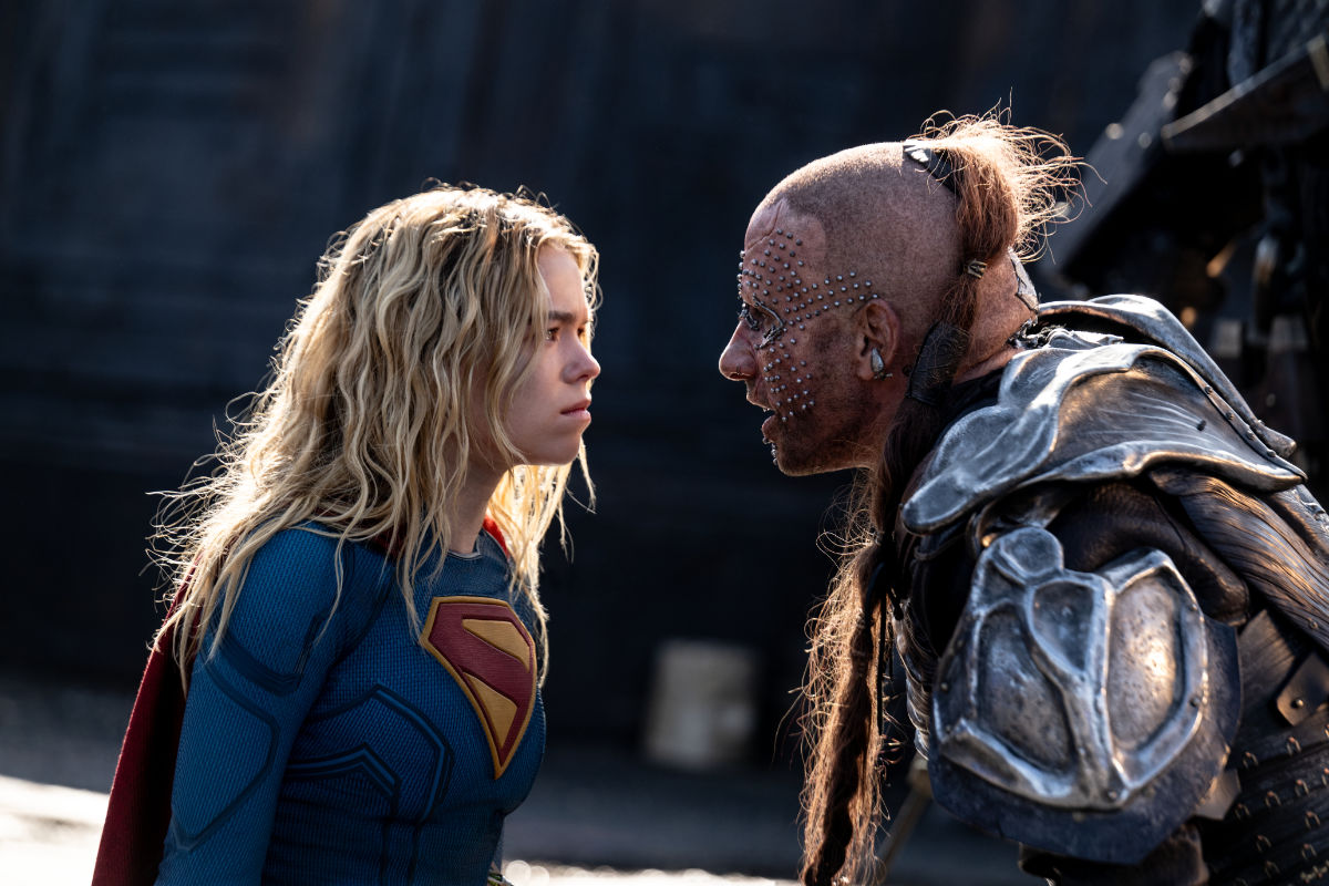 Milly Alcock as SUPERGIRL and Matthias Schoenaerts as KREM