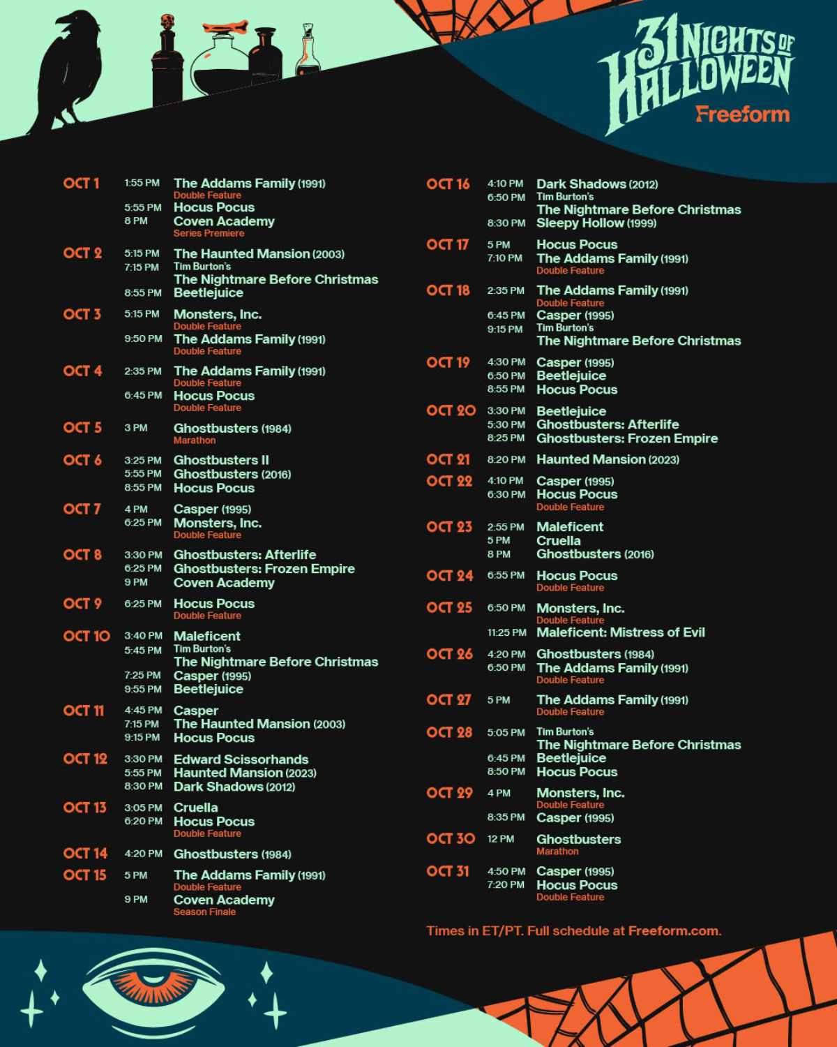 31 Nights of Halloween 2026 scheddule