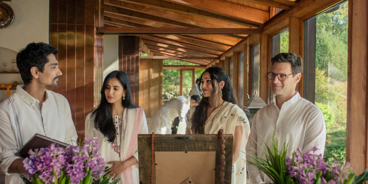 Siddharth Suryanarayan as Amit, Parveen Kaur as Nina, Freida Pinto as Parul, and Justin Bartha as Adam