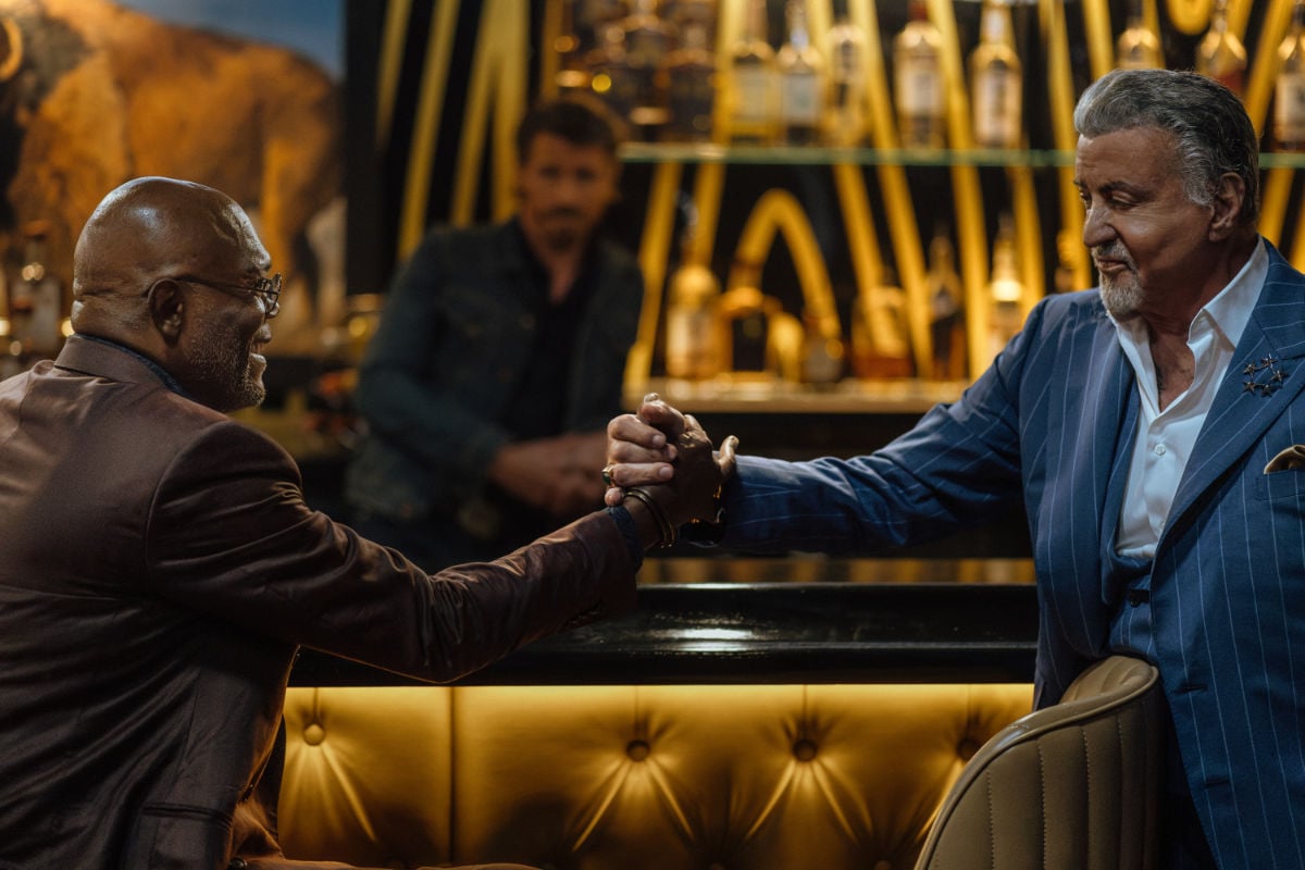 Samuel L. Jackson as Russell Lee Washington Jr., Garrett Hedlund as Mitch, and Sylvester Stallone as Dwight Manfredi