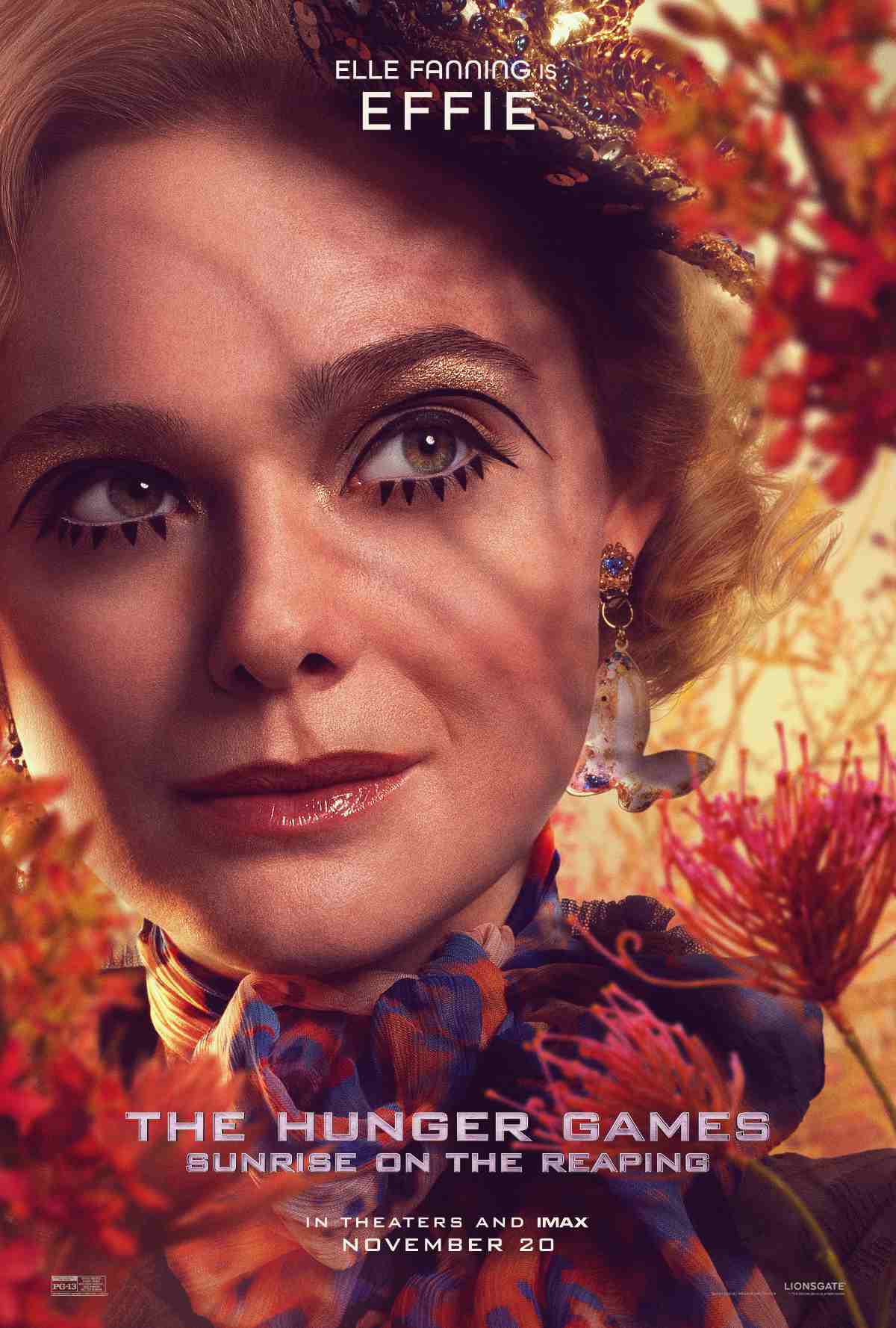 Elle Fanning as Effie in The Hunger Games: Sunrise on the Reaping